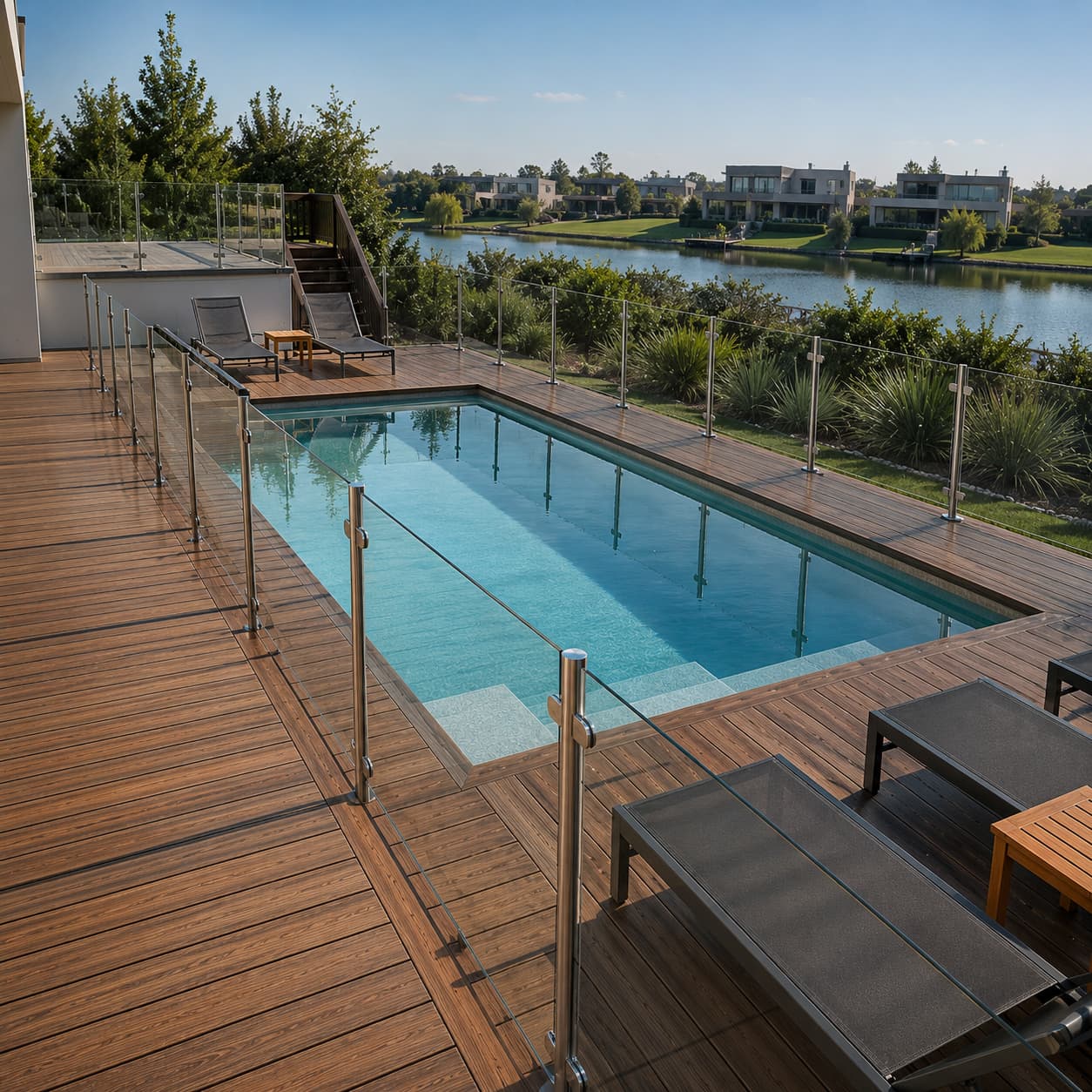 Baranda con postes de aluminio